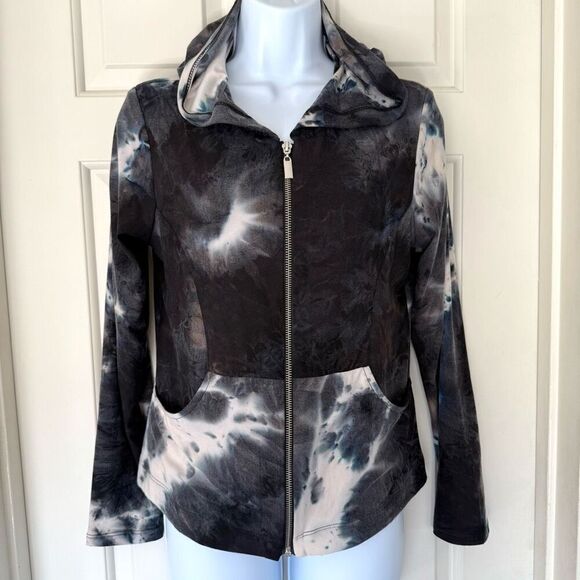 Kristin Crenshaw Tops - Kristin Crenshaw Black and White Tie Dye Lightweight Zip Up Hoodie